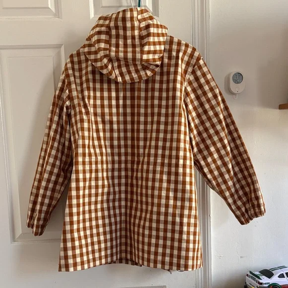 Madewell Tan and Cream Checkered gingham raincloud rain coat Jacket - Picture 9 of 10